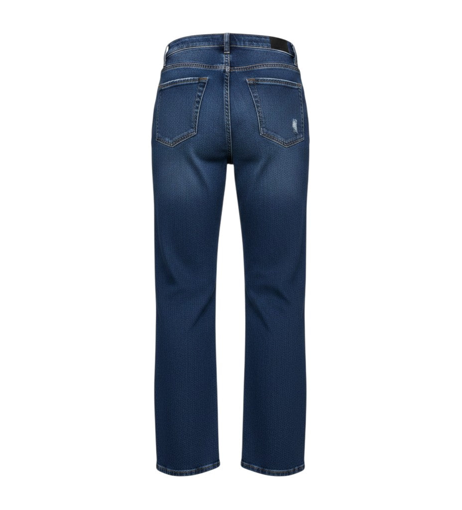 Dark Blue Bow Distressed Wide-Leg Jeans
