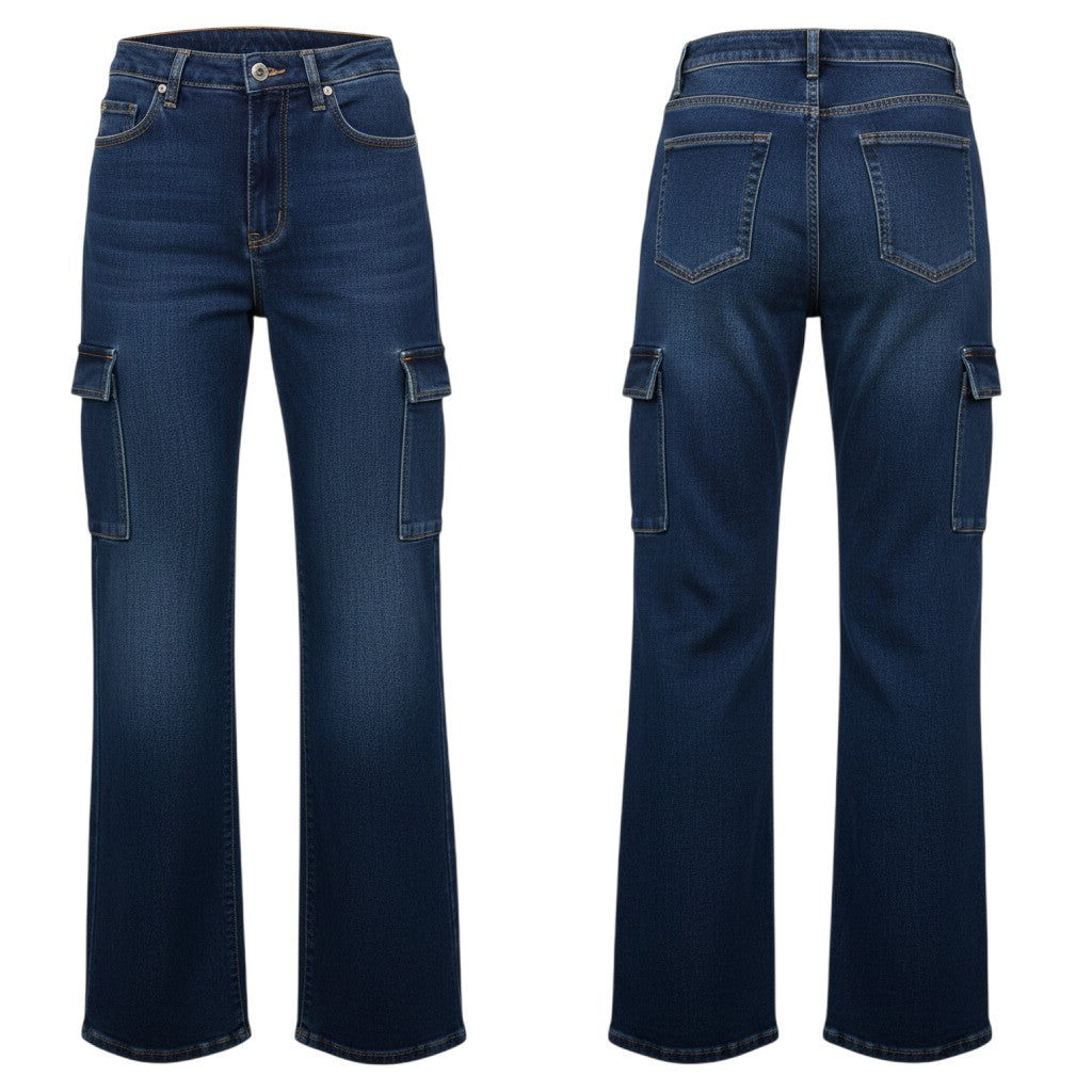 Navy High-Waist Cargo Jeans