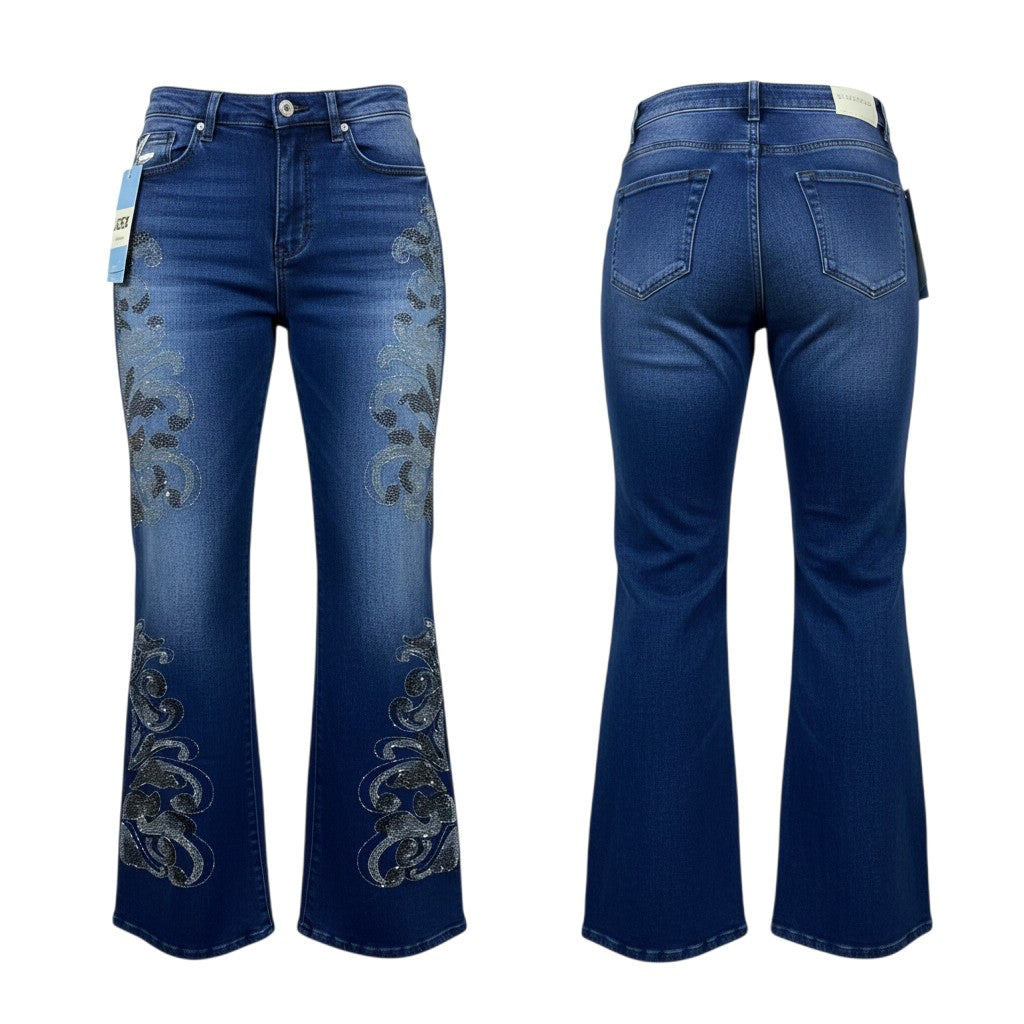 Blue Floral Embroidered Bootcut Jeans
