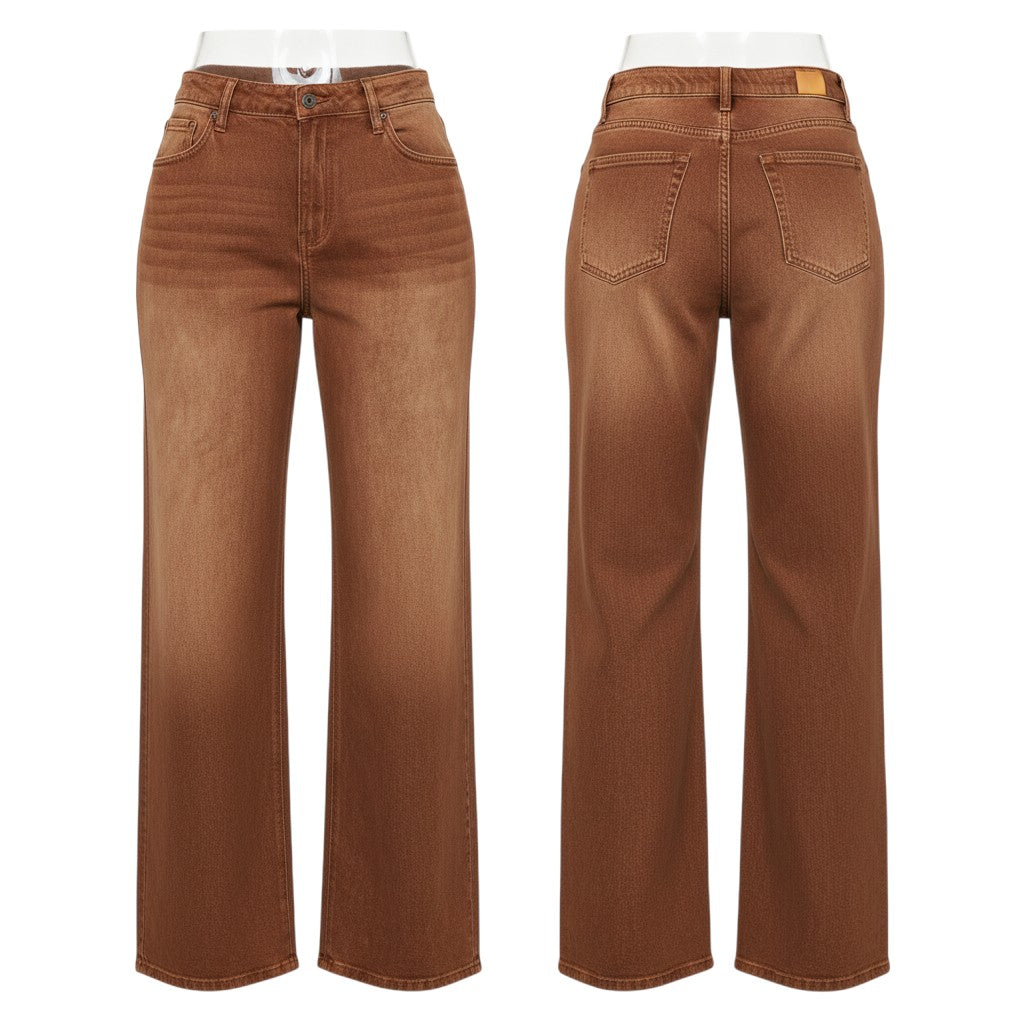 Brown High-Waist Wide-Leg Jeans