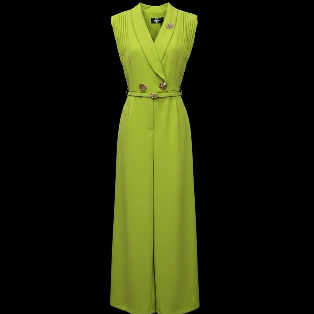 Lime Green Sleeveless Wide-Leg Jumpsuit