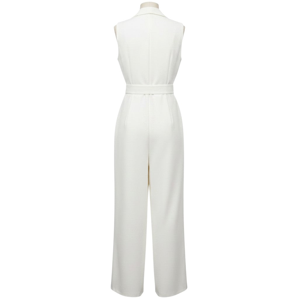 White Sleeveless Wide-Leg Belted Jumpsuit