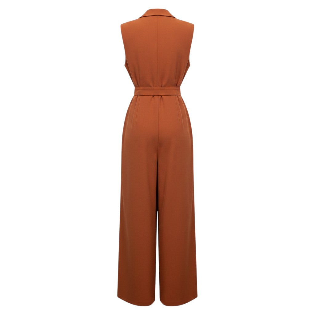 Terracotta Sleeveless Wide-Leg Belted Jumpsuit