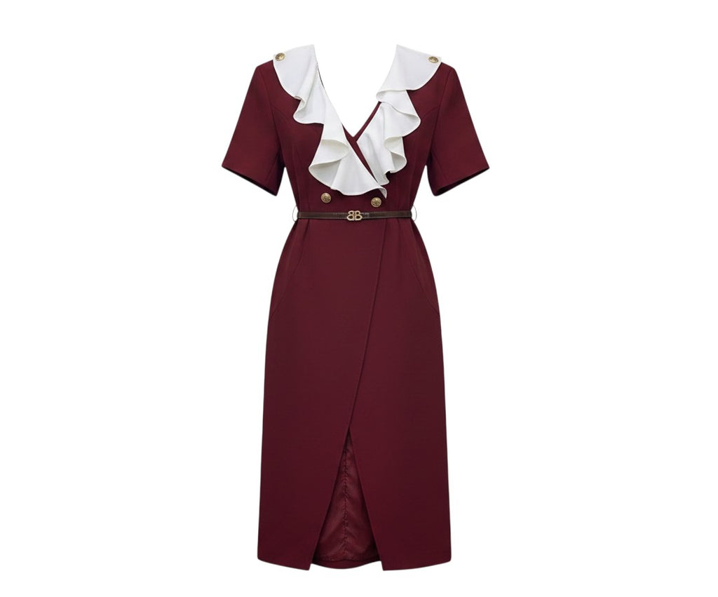 Ruffle Collar Belted Wrap Dress