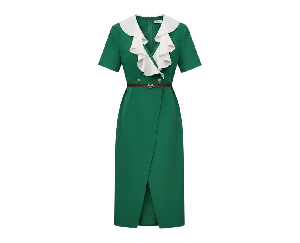 Emerald Green Ruffle Wrap Dress