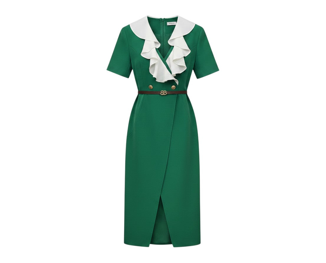 Emerald Green Ruffle Wrap Dress
