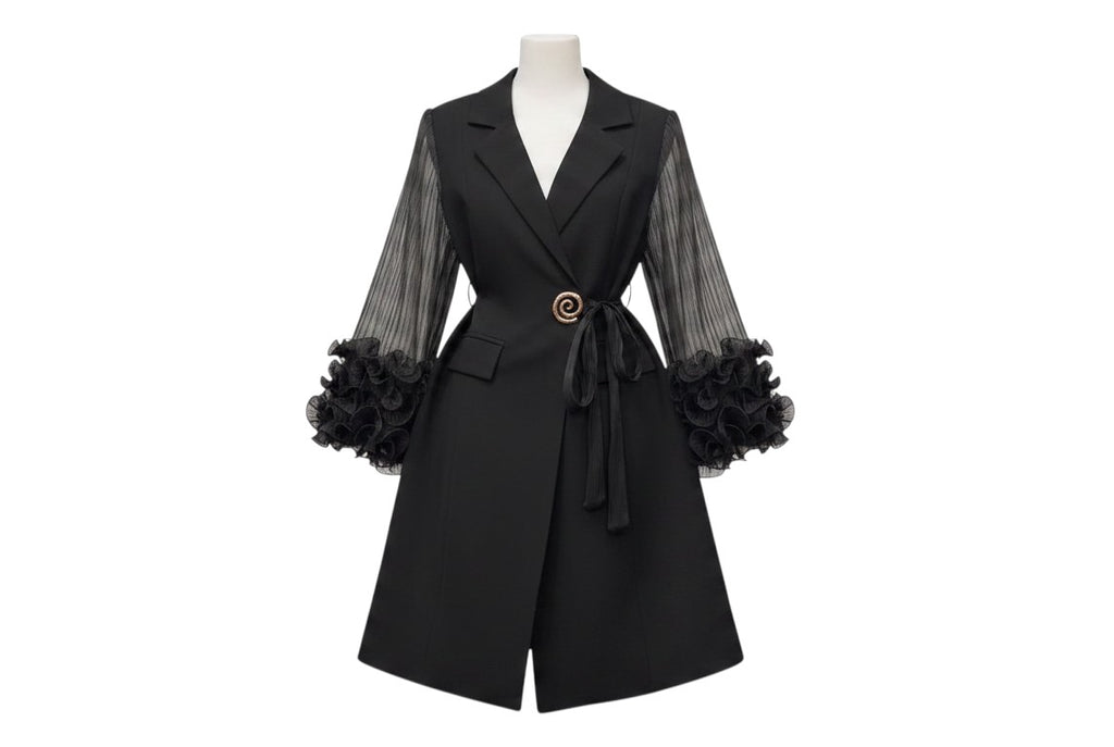 Black Sheer Sleeve Ruffle Cuff Dress