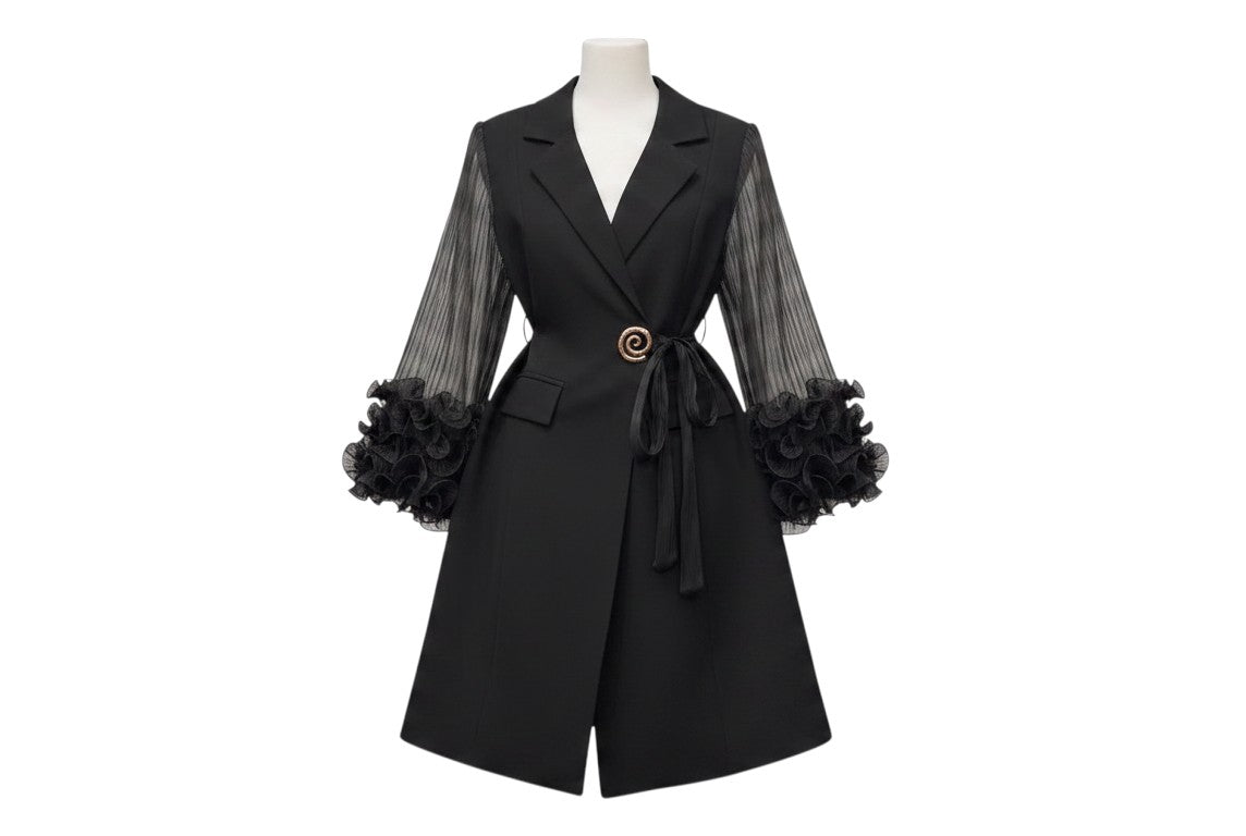 Black Sheer Sleeve Ruffle Cuff Dress