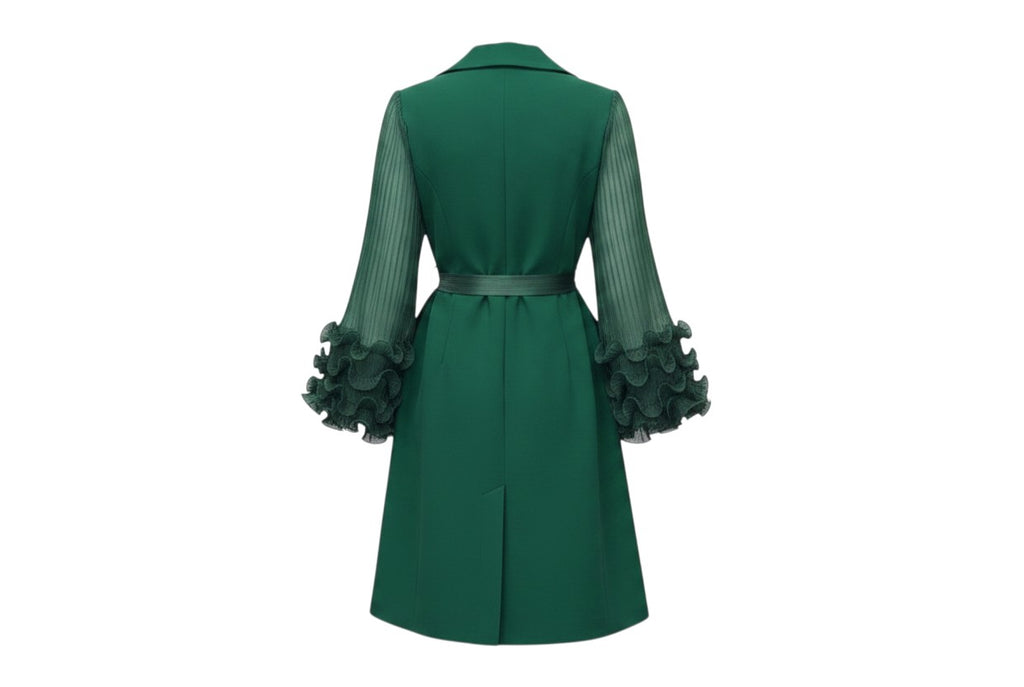 Emerald Green Sheer Sleeve Ruffle Dress