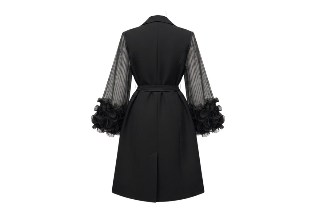 Black Sheer Sleeve Ruffle Cuff Dress