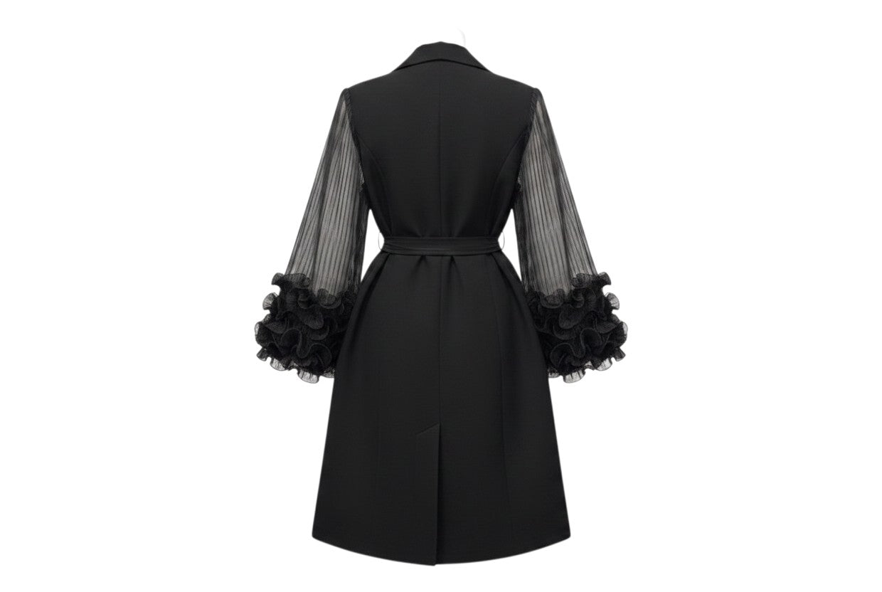 Black Sheer Sleeve Ruffle Cuff Dress