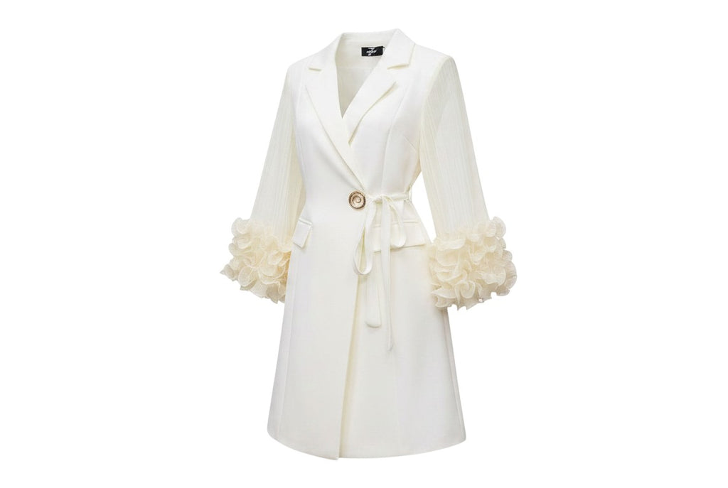 Ivory Floral Ruffle Cuff Coat Dress