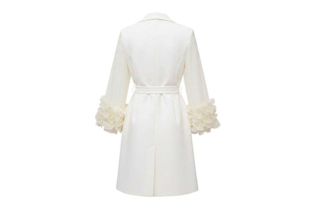 Ivory Floral Ruffle Cuff Coat Dress