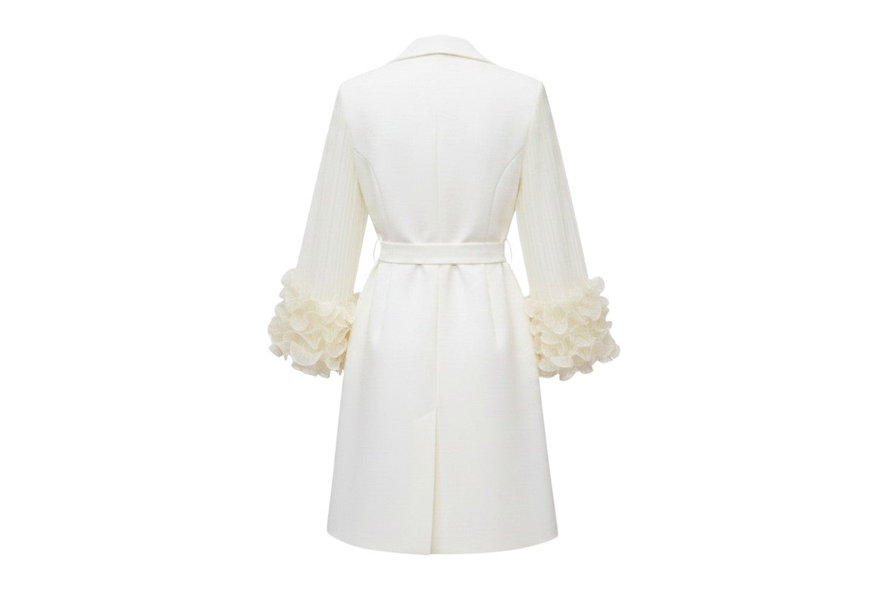 Ivory Floral Ruffle Cuff Coat Dress