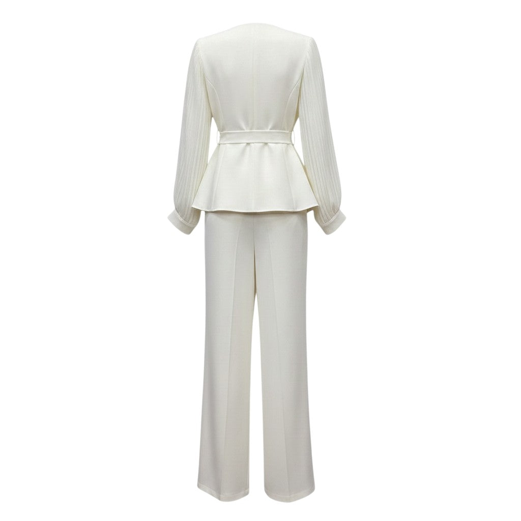 Ivory Sheer Sleeve Peplum Suit Set