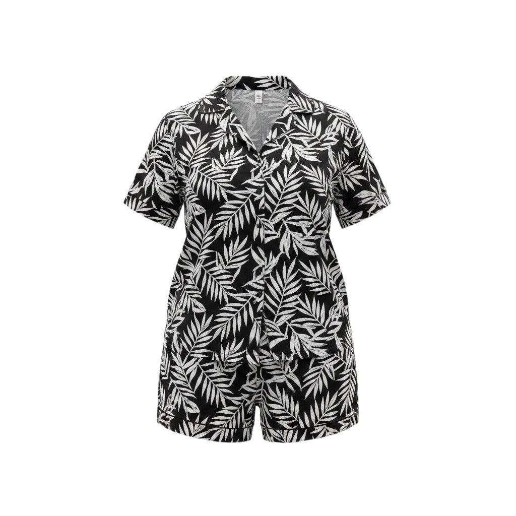 Tropical Leaf Print Short Romper