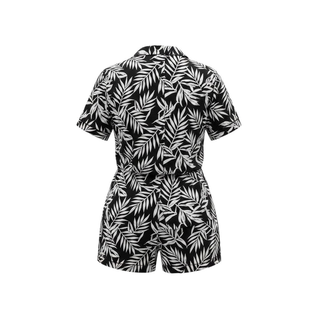 Tropical Leaf Print Short Romper