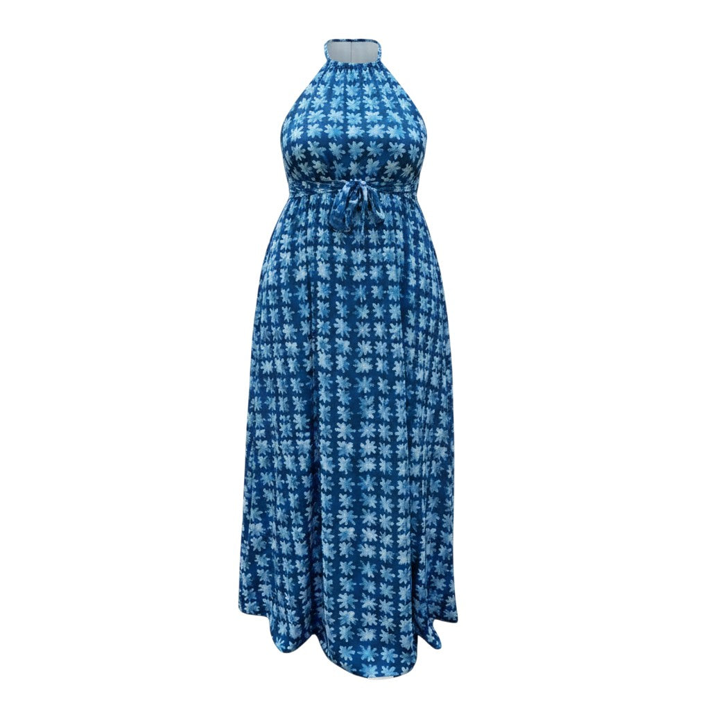 Blue Floral Halter Neck Maxi Dress