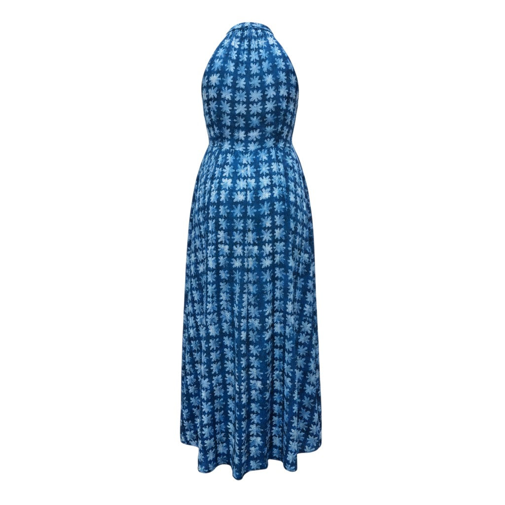 Blue Floral Halter Neck Maxi Dress