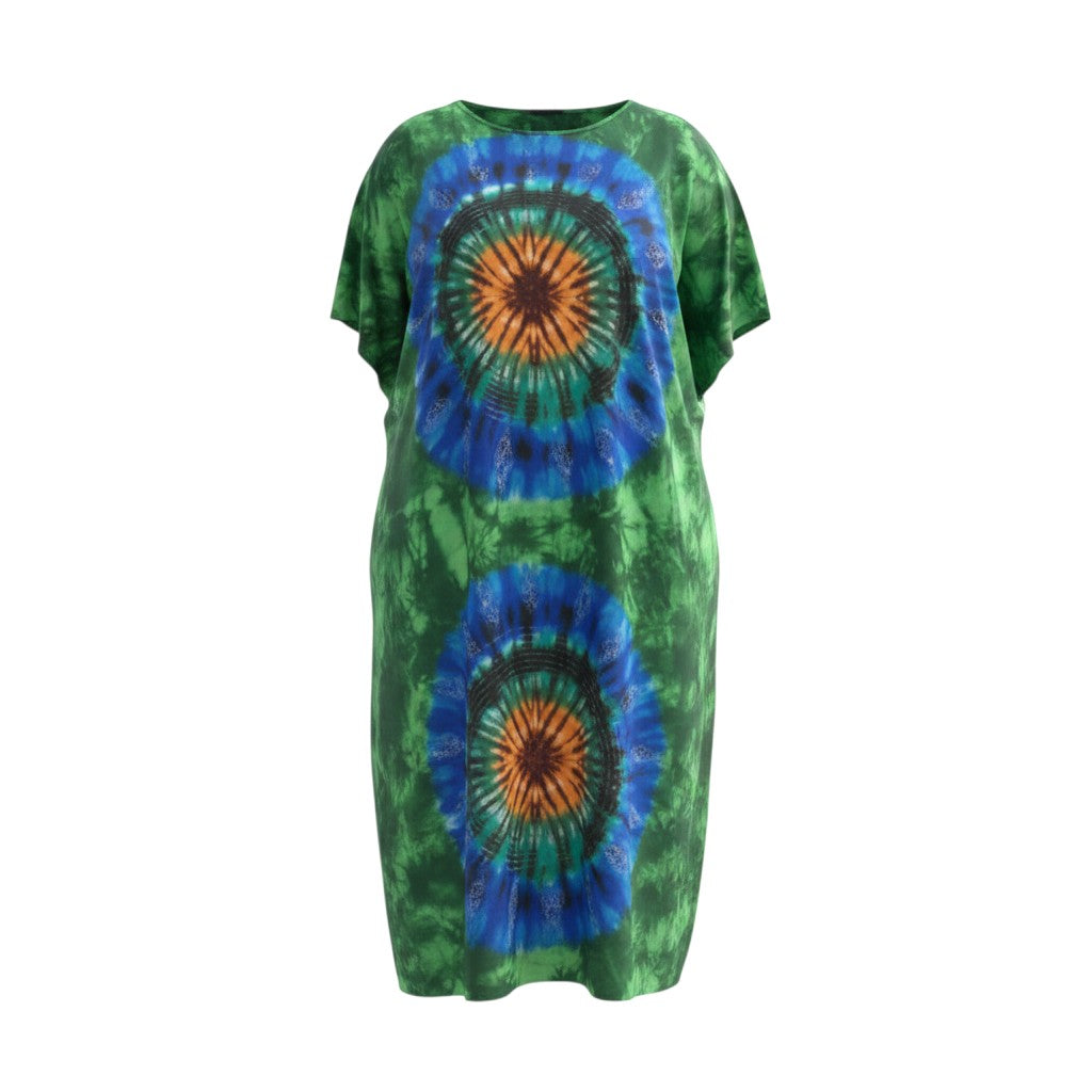 Green Tie-Dye Mandala Midi Dress