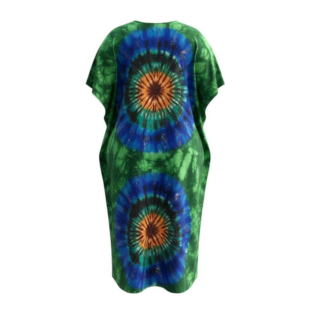 Green Tie-Dye Mandala Midi Dress