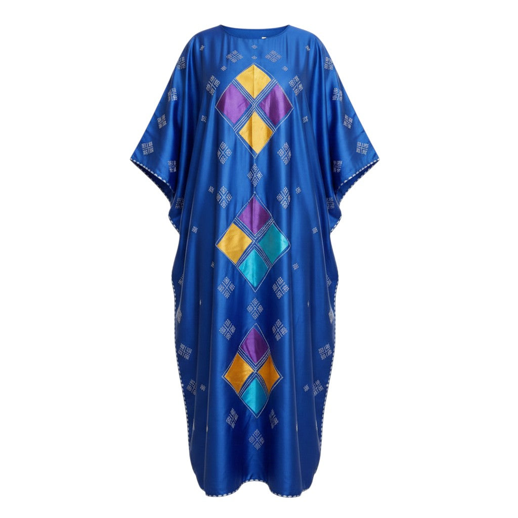 Royal Blue Patchwork Satin Kaftan