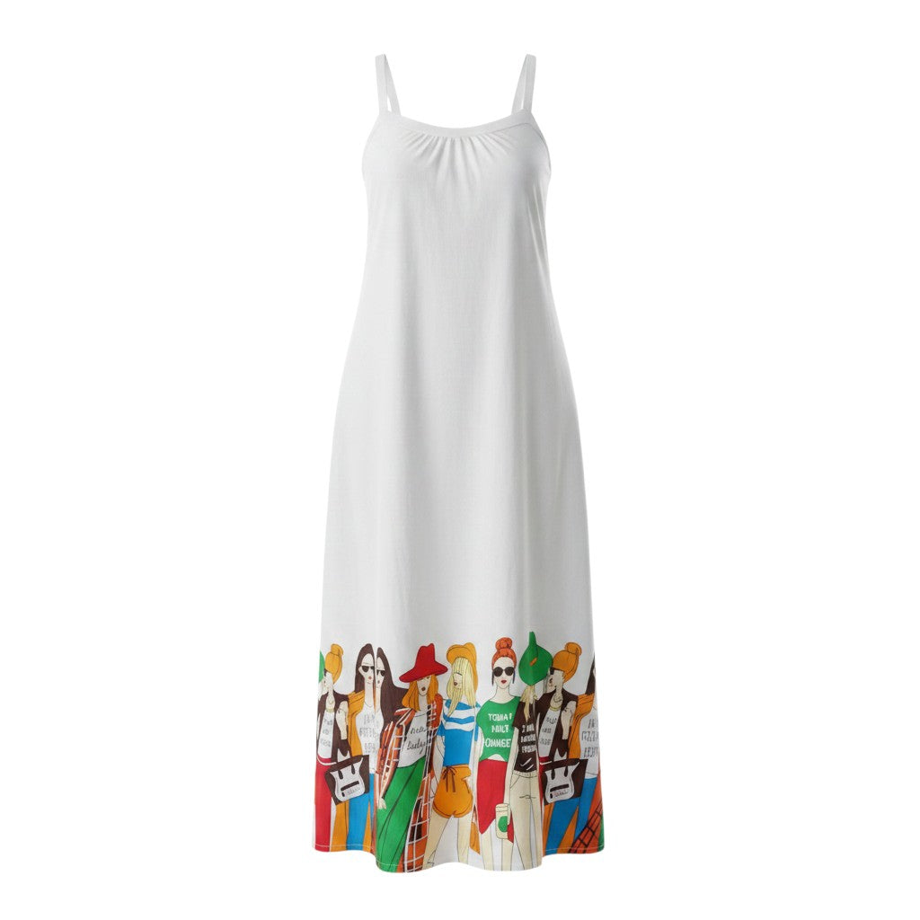 White Fashion Illustration Maxi Dress