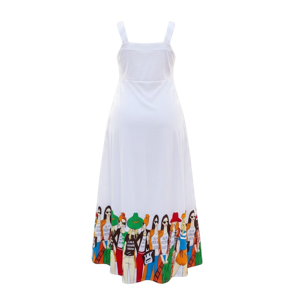 White Fashion Illustration Maxi Dress