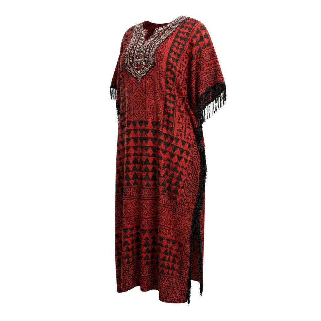 Tribal Geometric Fringe Kaftan Dress