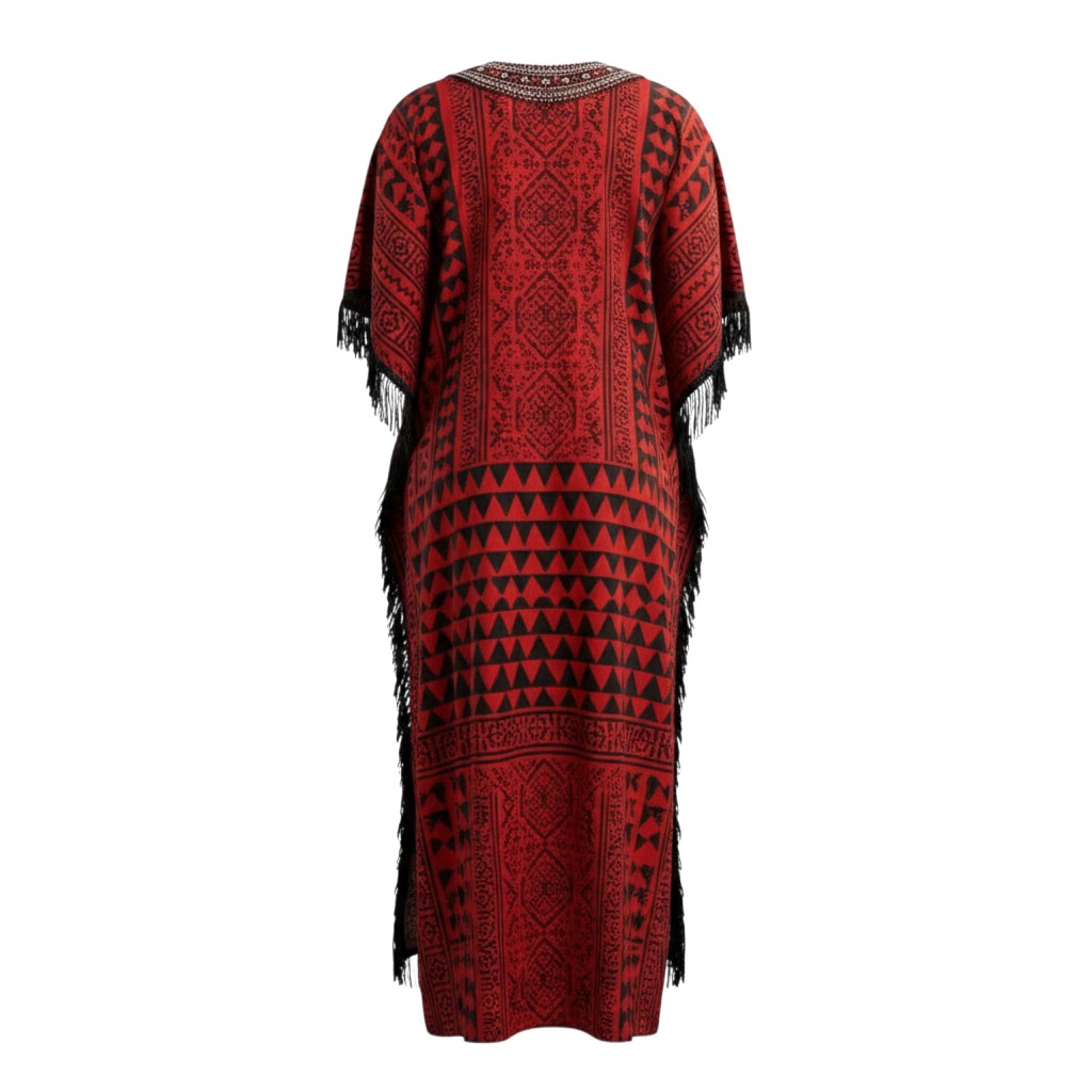 Tribal Geometric Fringe Kaftan Dress