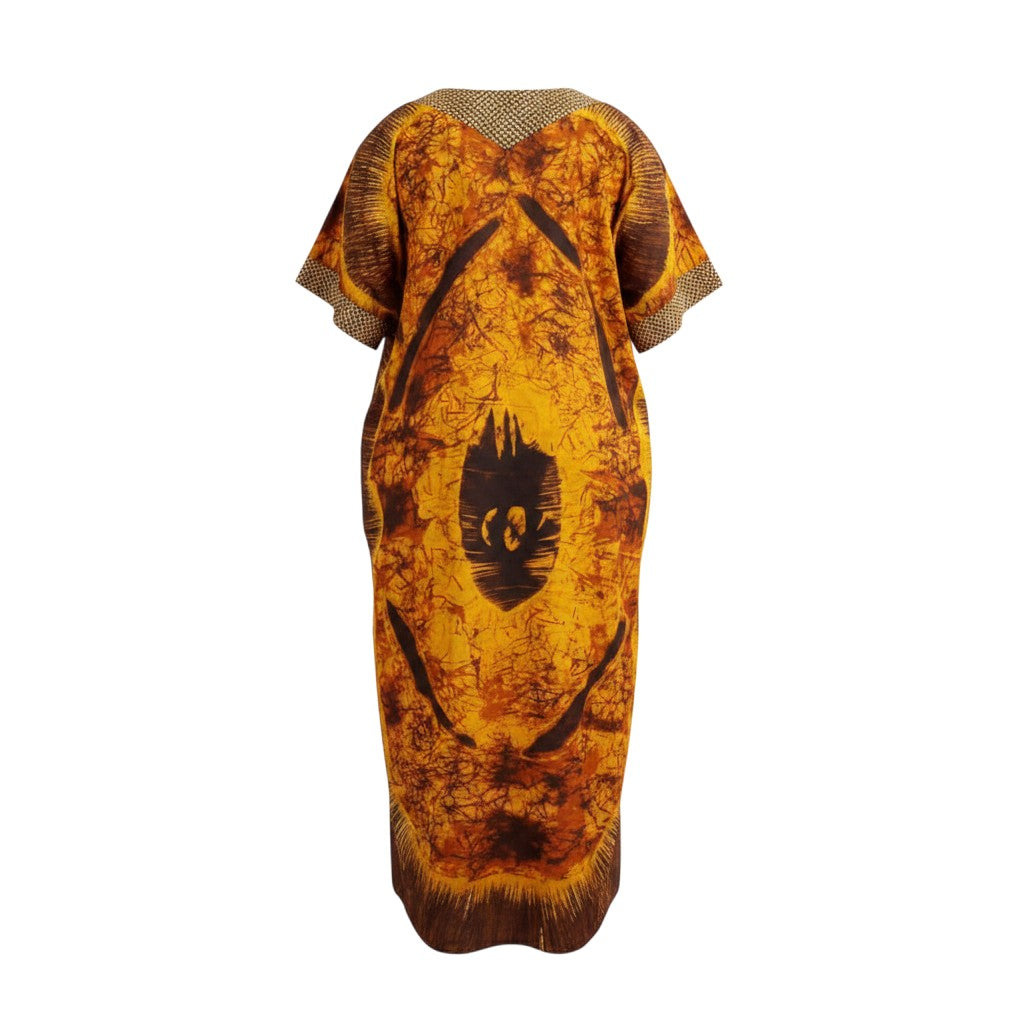 Gold Batik Medallion Kaftan Dress
