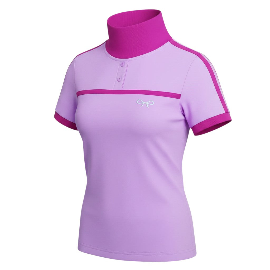 Lavender Bow Turtleneck Short-Sleeve Top