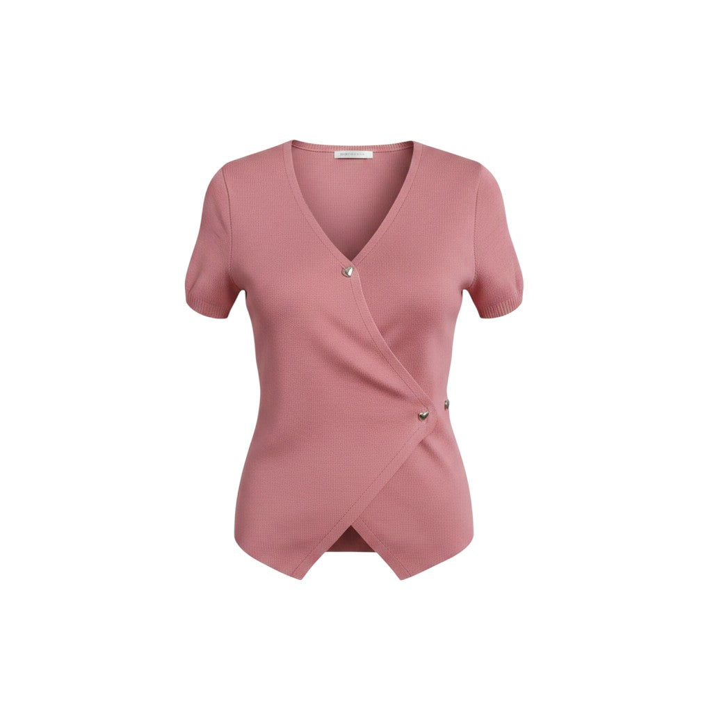 Dusty Rose Wrap Knit Short-Sleeve Top