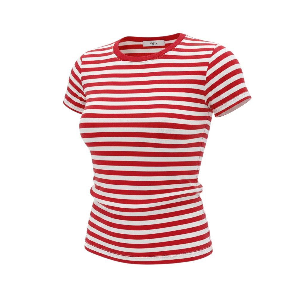 Red White Striped Fitted Crew Tee