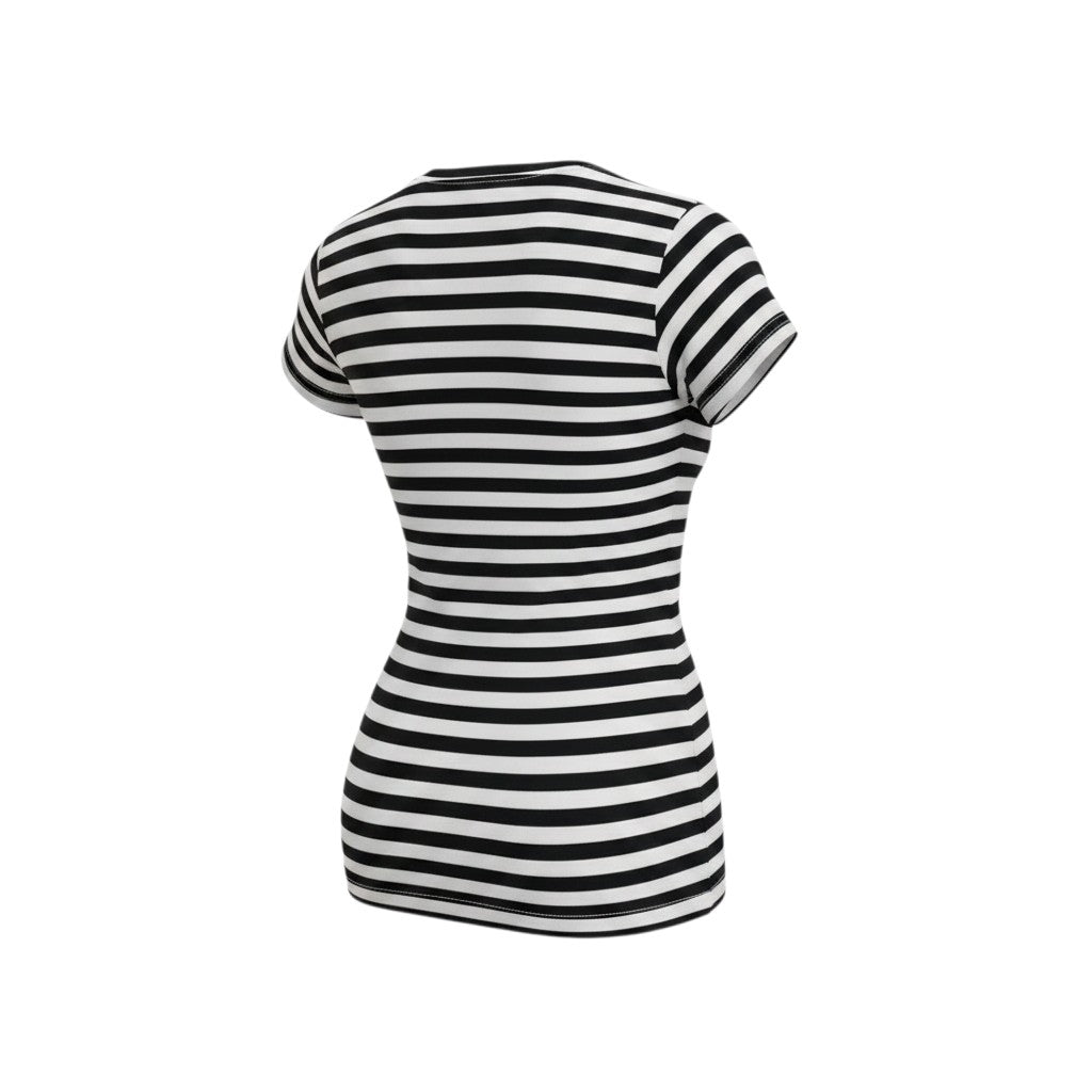 Black White Striped Fitted Crew Tee