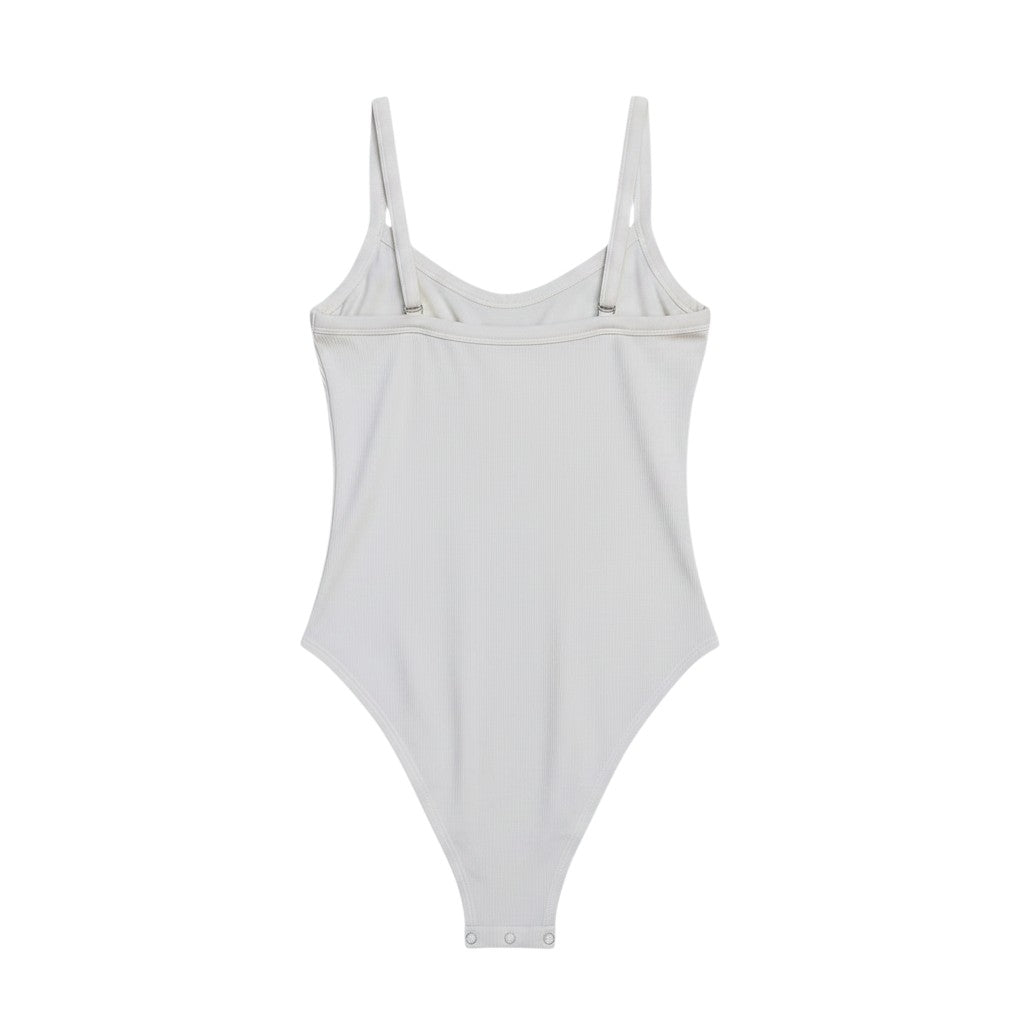 White Ribbed Spaghetti Strap Bodysuit