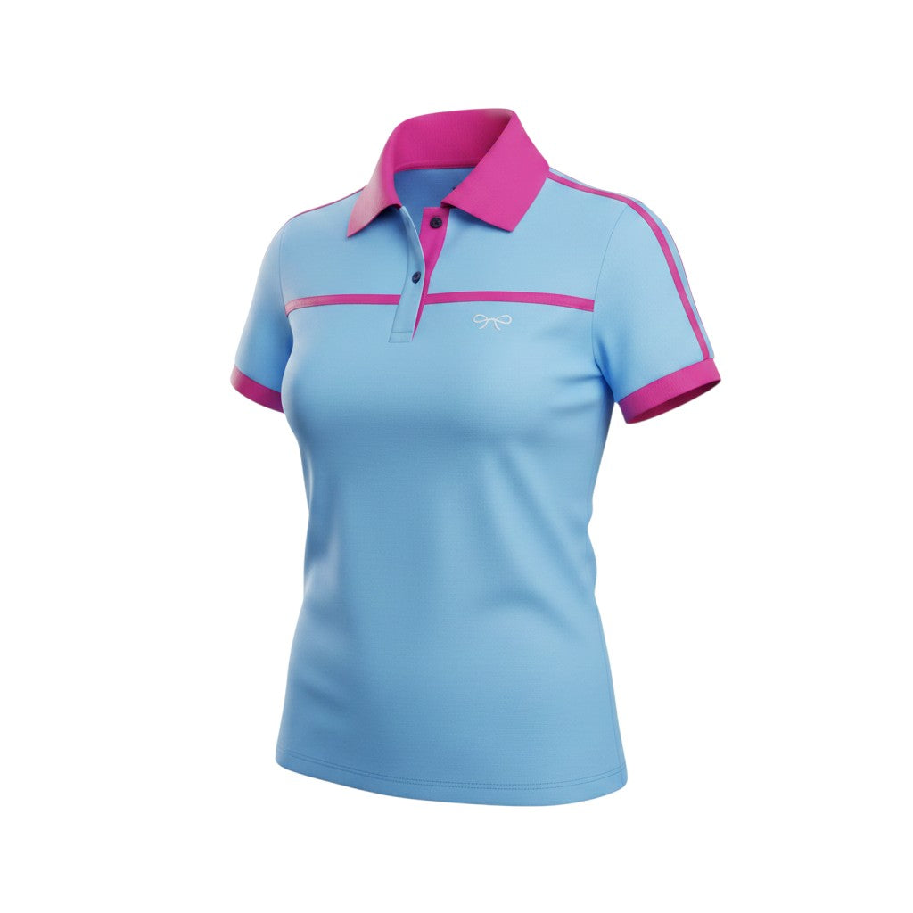 Sky Blue Pink Trim Fitted Polo