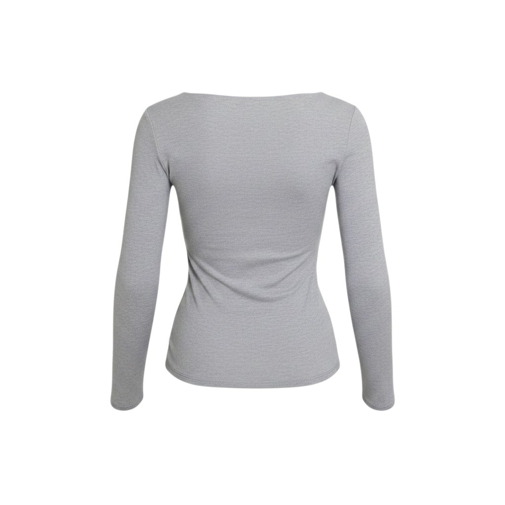 Grey Square Neck Long-Sleeve Top