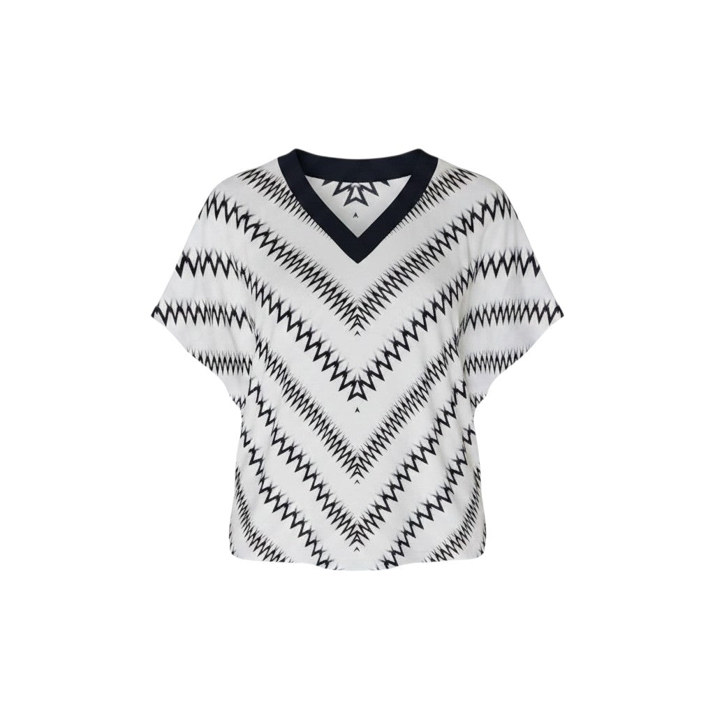 White Black Chevron Zigzag Batwing Top
