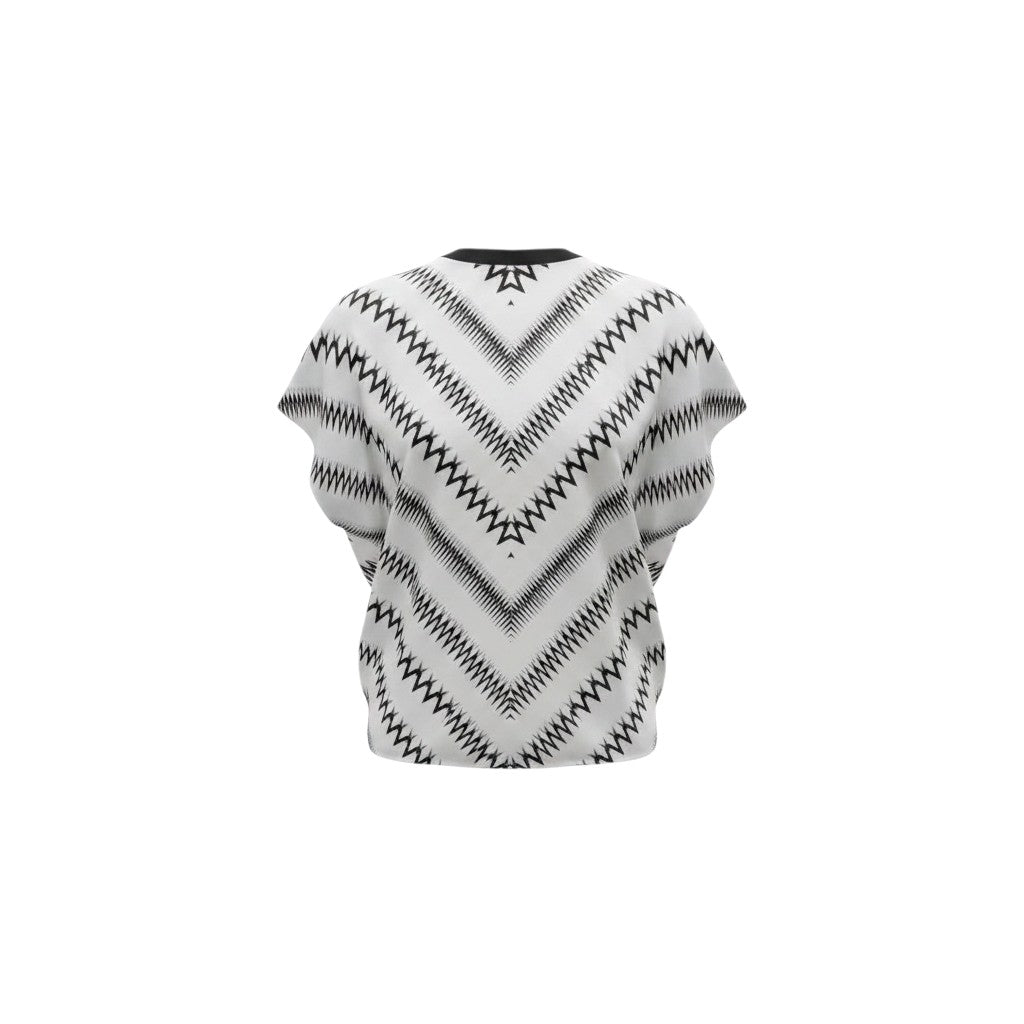White Black Chevron Zigzag Batwing Top