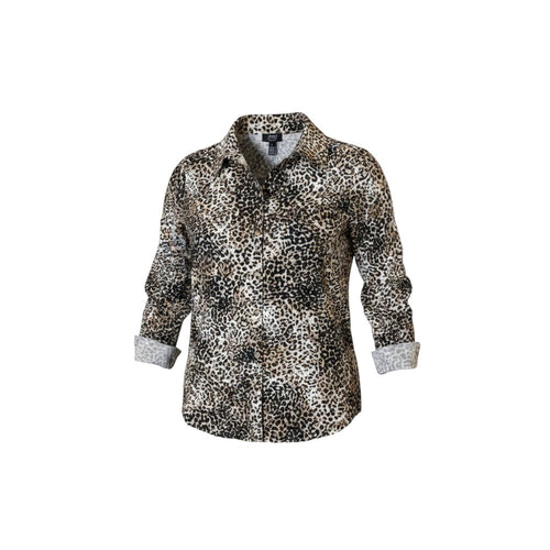 Black & Cream Leopard Print Roll-Tab Shirt