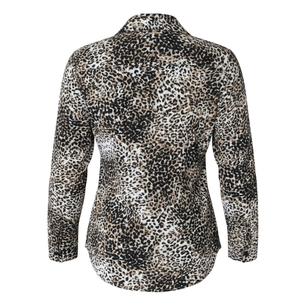 Black & Cream Leopard Print Roll-Tab Shirt