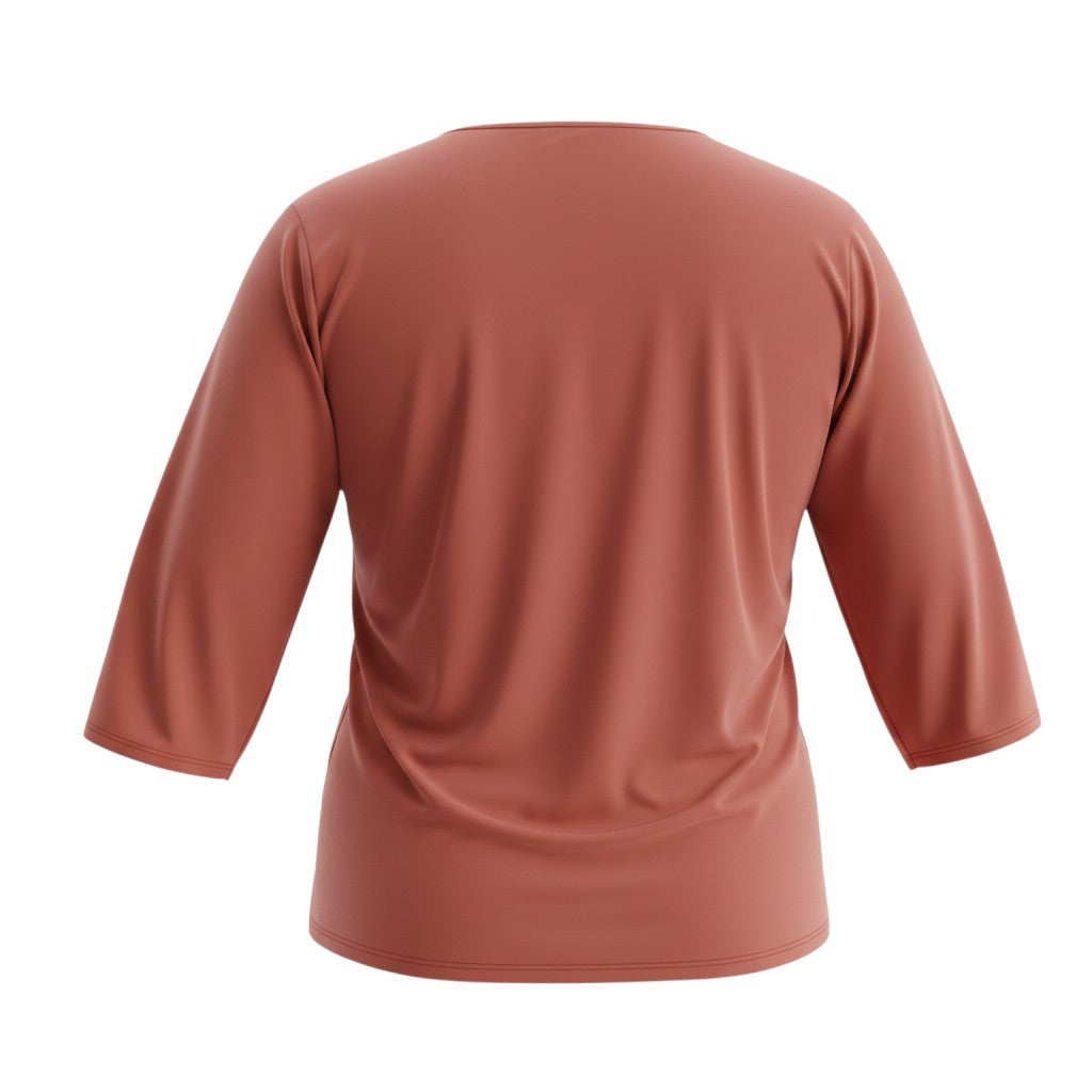 Terracotta Roll-Tab Sleeve Snap Blouse
