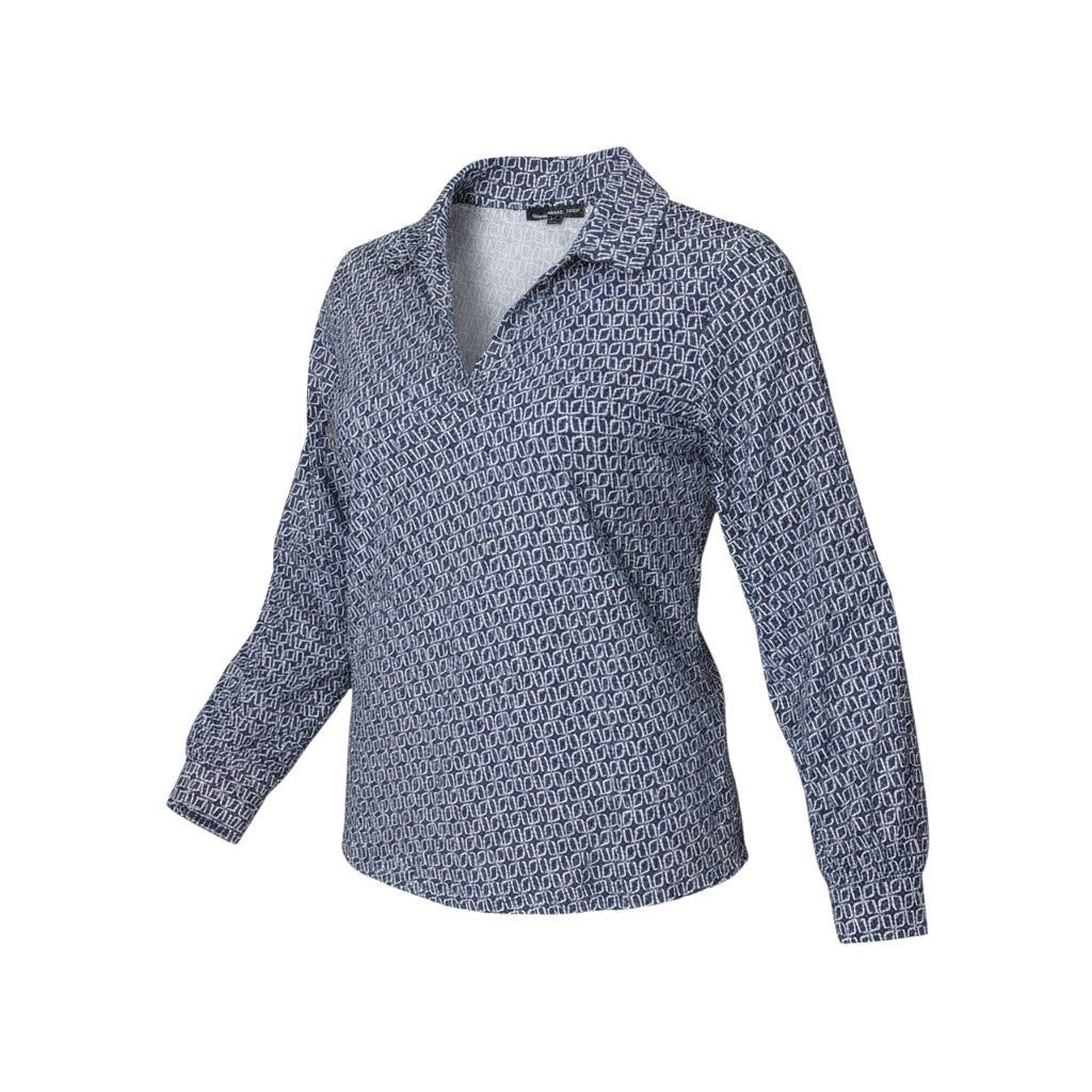 Navy Geometric Print Long Sleeve Shirt