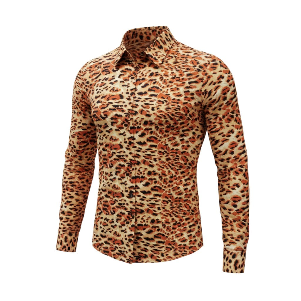 Tan Leopard Print Slim Fit Shirt