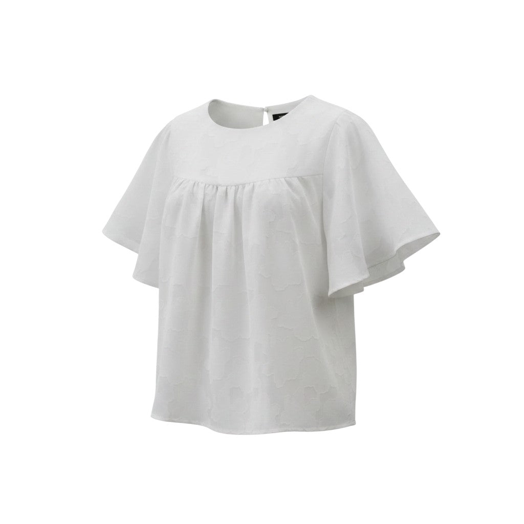 White Flutter Sleeve Gathered Blouse