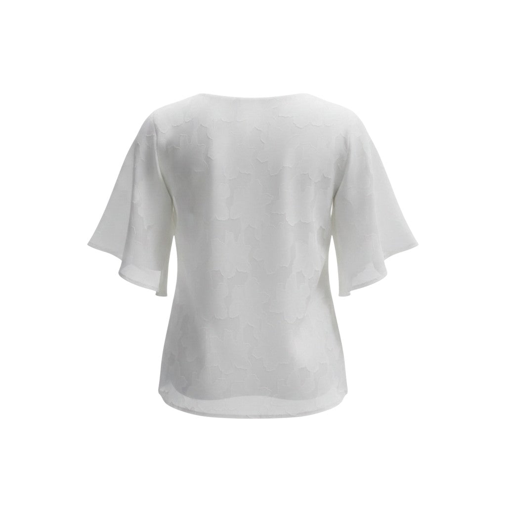 White Flutter Sleeve Gathered Blouse