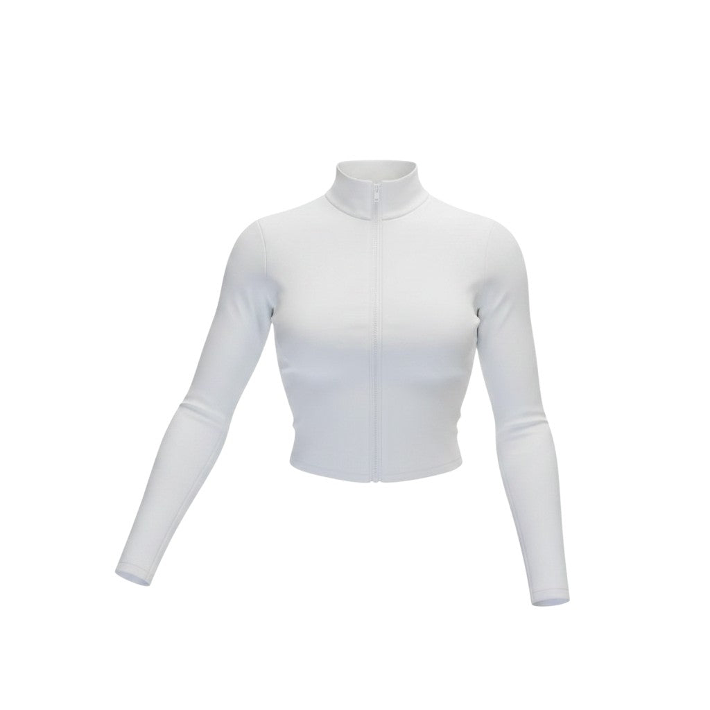 White Cropped Mock Neck Zip Top