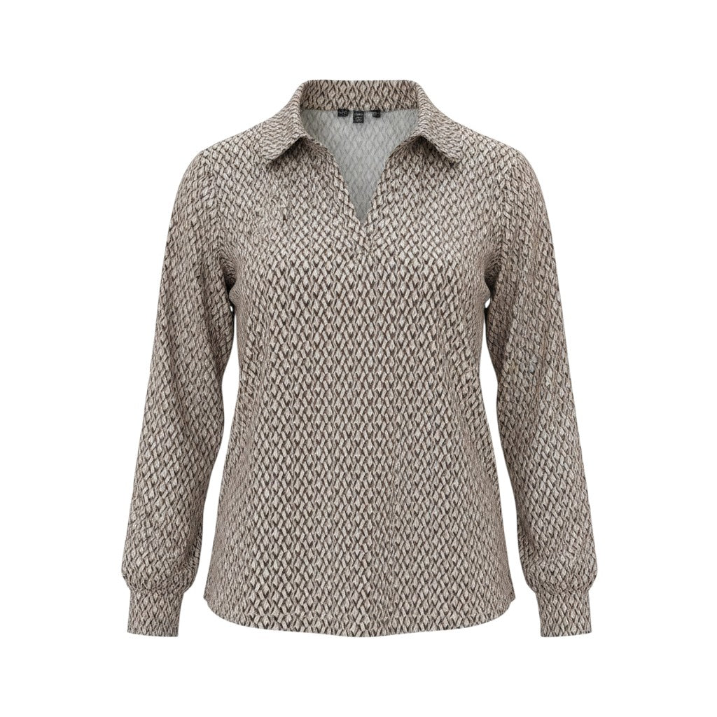 Cream Black Diamond Geometric Polo Collar Blouse