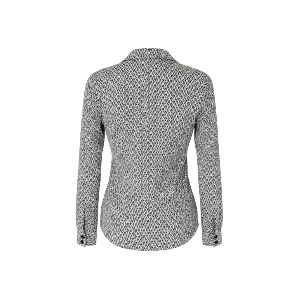 Cream Black Diamond Geometric Polo Collar Blouse